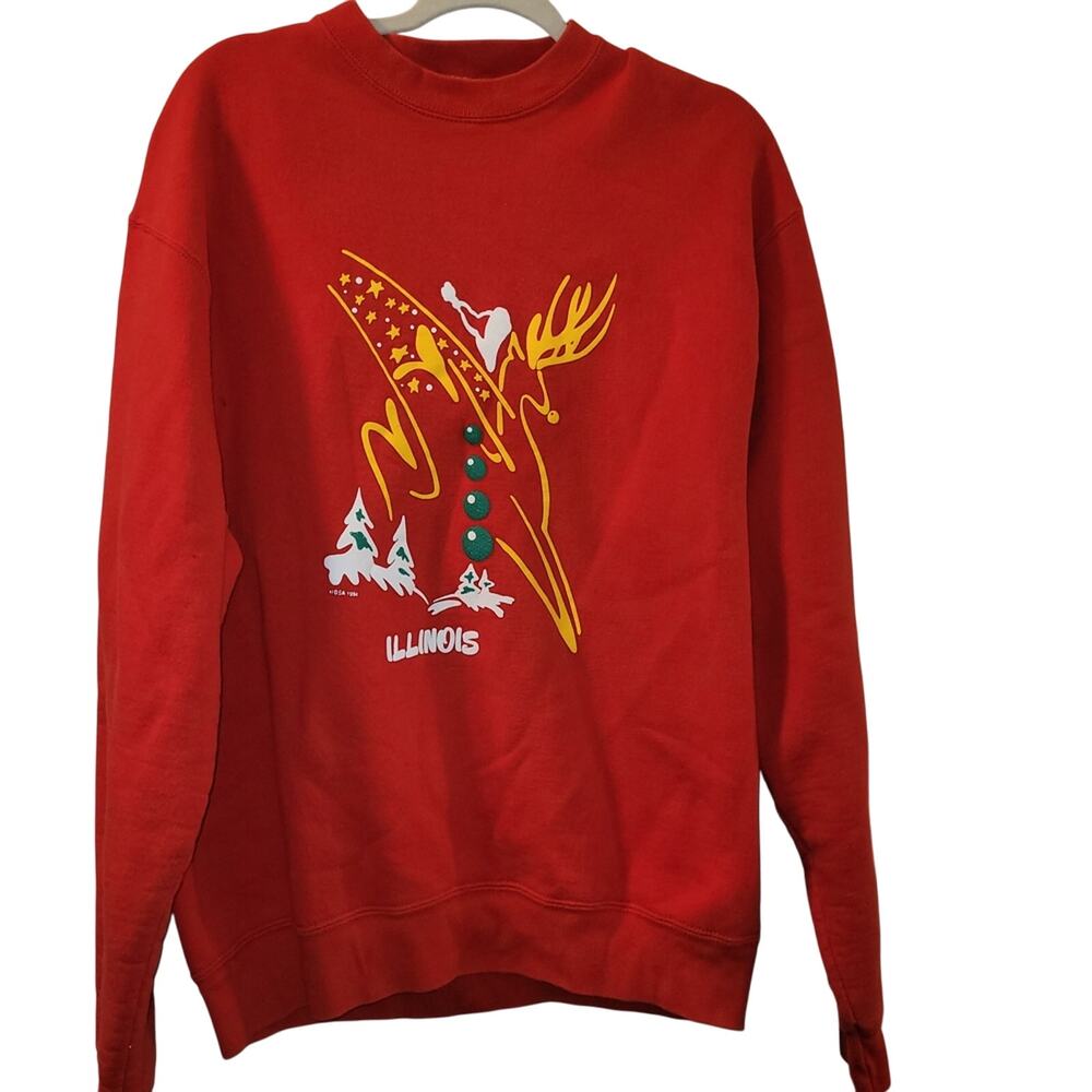 Vintage 1994 Womens Red Christmas Crewneck Sweatshirt Illinois Reindeer XL USA